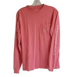 Vineyard Vines Coral Pink Long Sleeve Whale Pocket t shirt Men's Size XS